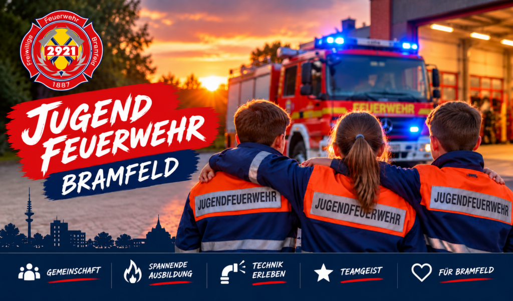 Jugendliche vor einem Löschfahrzeug an der Wache